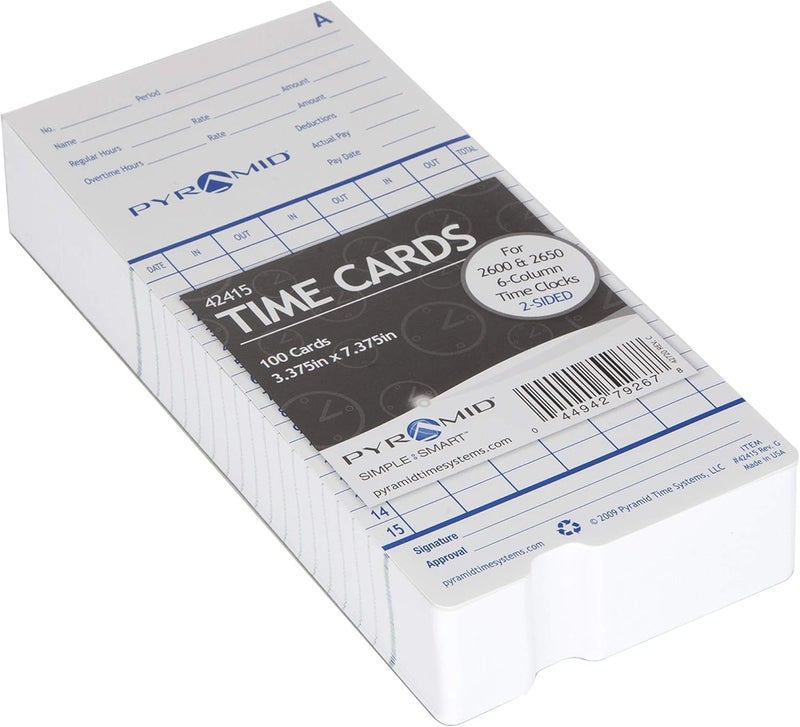 Pyramid Time Systems 42415 Time Cards for 2500, 2600 & 2650 Time Clocks - 100 Pack - Image 2